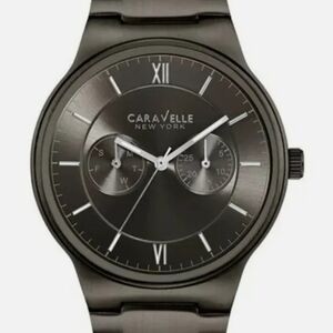 Caravelle By Bulova New York Grey Dial Gun Metal Stainless Steel Watch